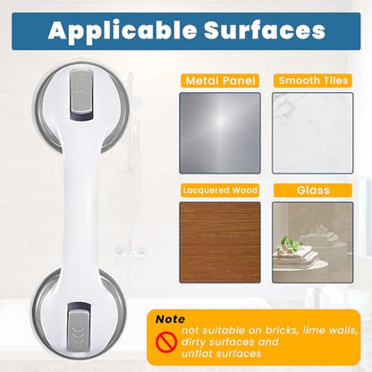12-Inch Suction Grab Bars for Bathtubs and Showers - 2 Pack Heavy-Duty Bathroom Safety Handles for Seniors and Shower Chairs (Gray/White) Grab Bars can be attached to Tiles, Glass & Hard Plastic ONLY.