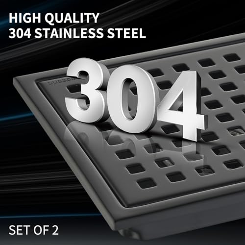 6 Inch Square Shower Drain with Flange,Matte Black，Quadrato Pattern Grate Removable,Food-Grade SUS 304 Stainless Steel，with Hair Strainer - color: 6-inch Matte Black