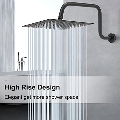 NearMoon S Shape Shower Extension Arm with Flange, Stainless Steel High Rise Shower Head Extender Pipe, Horizontal Extension Standard 1/2" Connection- Bathroom Accessory, 16 Inch (Matte Black)