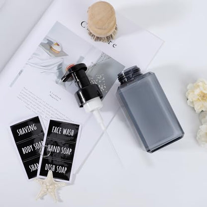 Segbeauty Empty Foam Soap Dispenser Pump Bottles 15.2oz 2pcs, Refillable Foaming Hand Soap Dispenser, 450ml Gray Foam Bottle with Waterproof Stickers, Plastic Square Liquid Foaming Container BPA Free - color: Gray, style: 2pcs 15.2oz