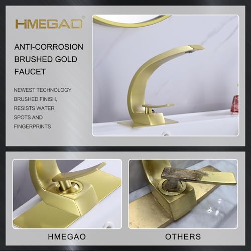 Bathroom Faucet Brushed Gold,Bathroom Sink Faucet for Sink 1 Hole or 3 Hole Mount Single Handle Basin Mixer with 6-inch 10-inch Deckplate - color: Brushed Gold, style: No Drain