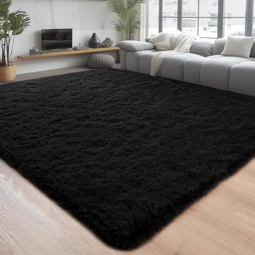 Chicrug Soft Area Rugs for Bedroom Living Room Plush Fluffy Rug 3x5 | Shag Furry Area Rug Carpet Non Shedding for Nursery Children Kids Girls Room Home Decorative, Black - color: Black, size: 3' x 5' (Rectangular)
