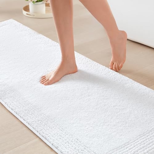 Madison Park Splendor Reversible 100% Cotton Bath Runner, 24 x 72, White | Tufted Bathroom Rug, 3000 GSM, Hotel Quality, Luxurious Plush, Medium Pile, Absorbent, Quick Dry, OEKO-TEX, Shower Room Décor - color: White, size: 2' x 6' (Rectangular)