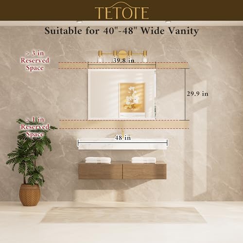 TETOTE 40" x 30" Bathroom Vanity Mirror Beveled Frameless Rectangle Tempered Wall Mirror for Vanity, Bathroom, Horizontal/Vertical - size: 30"L x 40"W
