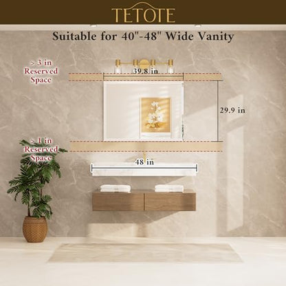 TETOTE 40" x 30" Bathroom Vanity Mirror Beveled Frameless Rectangle Tempered Wall Mirror for Vanity, Bathroom, Horizontal/Vertical - size: 30"L x 40"W