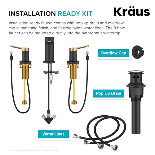 KRAUS Indy Widespread Bathroom Faucet in Spot-Free Brushed Brass/Matte Black with 2 Handles, Pop Up Drain and Supply Lines, FUS-14103SFBBMB - color: Spot Free Brushed Brass/Matte Black, style: Widespread