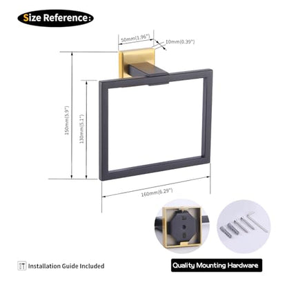 GERZWY Bathroom Hand Towel Holder Stainless Steel Towel Ring for Bath Kitchen Garage Wall Mounted (Black & Gold) JG1916-2BD - color: Black & Gold