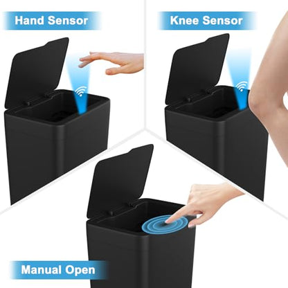 Naisu 2 Pack 4 Gal Bathroom Trash Can with Lid,Automatic Garbage Can with Touchless and Sealed Design,Slim Motion Sensor Waterproof Plastic Trash Bin Suitable for Bedrooms,Bathrooms,Kitchens,（Black） - color: Black