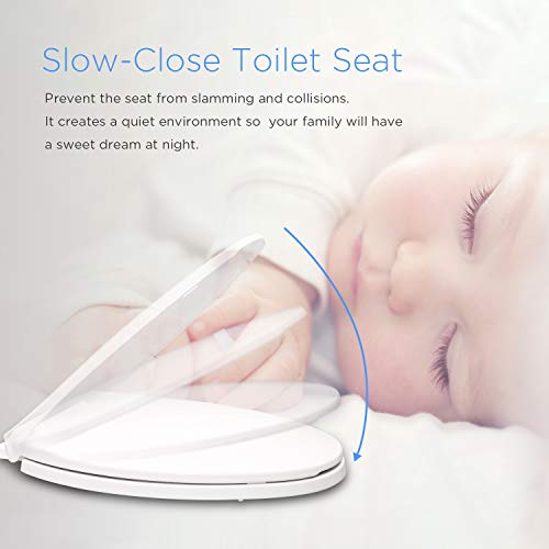 Toilet Seat Elongated with Cover Soft Close, Plastic for Oval Toilets | Easy to Install, Easy to Clean, Quiet Close, Fits Most Elongated Oval Toilets