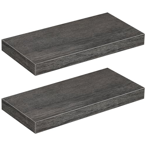 HOOBRO Floating Shelves for Wall, Wall Mounted Shelf Set of 2, 15.7" Hanging Shelf with Invisible Brackets, for Wall Decor Storage in Bathroom Bedroom Kitchen Livingroom Office, Charcoal Gray BC40BJ01 - color: Charcoal Gray, size: 15.7 Inches