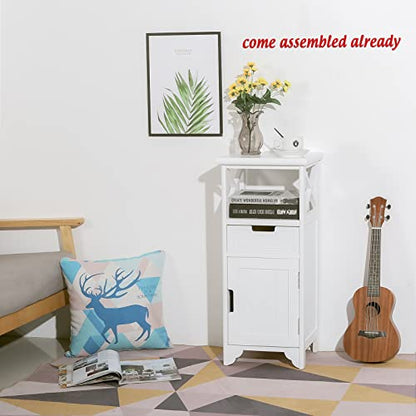 30" High Fully Assembled Nightstand with Drawer and Doors,Solid Wood,White | 30Inch Height Pre-Assembled Side End Table, No Assembly Bathroom Cabinet, Open Shelf, Slim Floor Standing Storage Cabinet - color: White