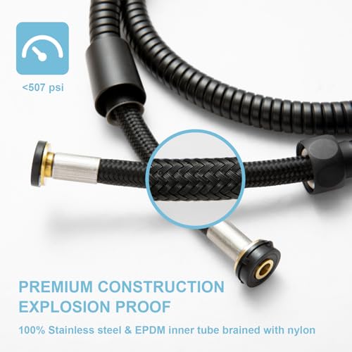 OFFO Shower Hose, 72 in Bidet Hose High Pressure Explosion Proof for Bidet Sprayer Stainless Steel Electroplating with Woven Inner Tube, Matte Black - color: Matte Black, size: 72 in