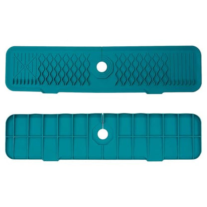 24 Inch Faucet Mat for Kitchen Sink Silicone Sink Splash Guard 5° Slope Faucet Draining Mat Dish Soap Sponge Holder Around Faucet Bathroom Gadgets Sink Accessories Drying Mats Organizer, Blue - color: Blue
