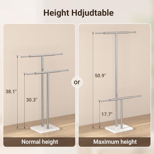 ELYKEN Standing Towel Rack for Bathroom, Adjustable 2-Tier Towel Stand | Weighted Marble Base, Brushed Stainless Steel, Freestanding Design, Holds Bath Towels, Rust Resistant, Ideal for Bathroom - size: 2 Tiers