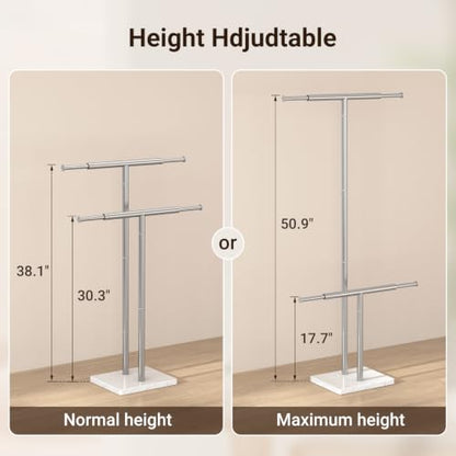 ELYKEN Standing Towel Rack for Bathroom, Adjustable 2-Tier Towel Stand | Weighted Marble Base, Brushed Stainless Steel, Freestanding Design, Holds Bath Towels, Rust Resistant, Ideal for Bathroom - size: 2 Tiers