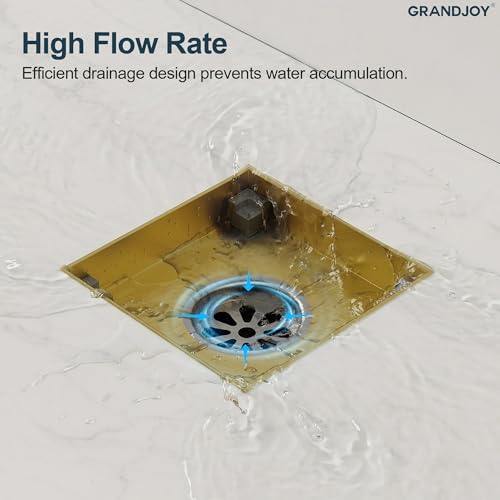 4 Inch Square Shower Floor Drain, SUS304 Stainless Steel with X-Shaped High Flow Channel, Anti-Clogging Hair Strainer, No Hub Required, Brushed Gold - color: Brushed Gold, size: 4