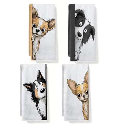 4 Pcs Funny Dog Kitchen Towels, Cute Dogs Gifts Pet Hand Towels 14x24 Inch - color: Multi 0154