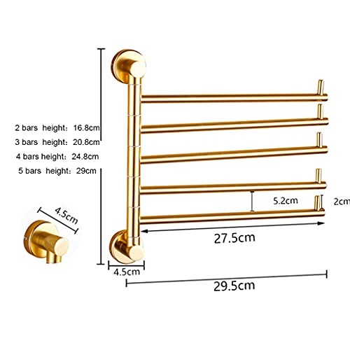 ZHOUXIAO Modern Swing Out Towel Bar Holder Wall-Mounted/Gold Swivel Towel Rack Hanger Organizer for Bathroom or Kitchen, Towel Bar Folding Arm Swivel Hanger Bathroom Storage 4bars