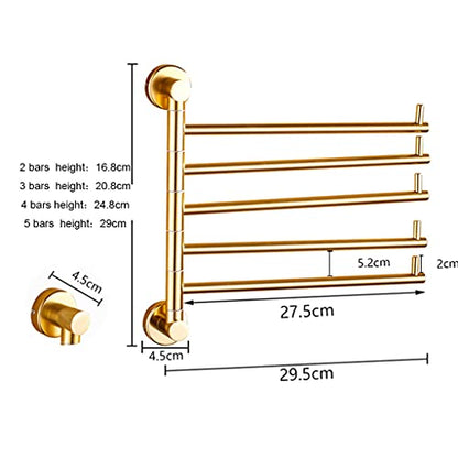 ZHOUXIAO Modern Swing Out Towel Bar Holder Wall-Mounted/Gold Swivel Towel Rack Hanger Organizer for Bathroom or Kitchen, Towel Bar Folding Arm Swivel Hanger Bathroom Storage 4bars