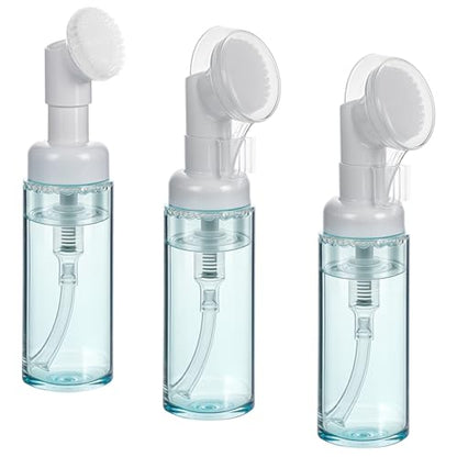 3 PCS Empty Foaming Pump Dispenser Facial Cleanser Foaming Bottle Small Mousse Foaming Soap Pump Container with Massage Clean Brush Head for Lash Cleanser Hand Soap Shampoo to Travel