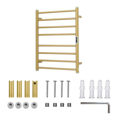Electric Towel Warmer Rack,Heating Towel Warmer,Timer & Temperature Control,Wall-Mounted Plug-in for Bathroom,Gold,Stainless Steel,8-Bar(27.56x20.87x4.41in) - color: Round-matte Gold With Brushed Top, size: 8 Bars