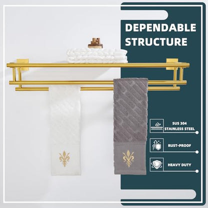 Angle Simple Towel Racks for Bathroom with 2 Bars, Brushed Dark Gold | SUS304 Stainless Steel Towel Shelf with Double Holders, Screw Wall Mount, 27.56 Inches - color: Brushed Dark Gold, size: 27.56-Inch