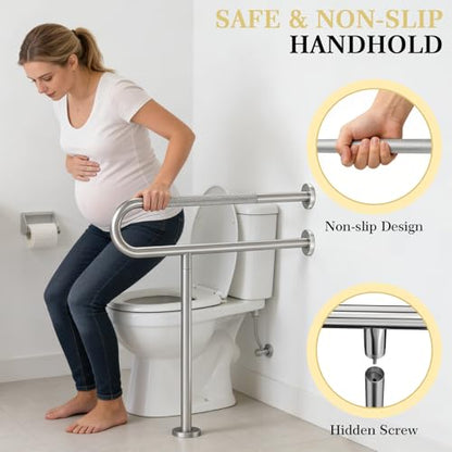 Toilet Grab Bar Support Rail 31.5 Inch, Anti-Slip Knurled Brushed Nickel Safety Bar, Handicap Bathroom Handrails for Elderly Disabled Pregnant, 304 Stainless Steel Wall to Floor - size: 31.5in