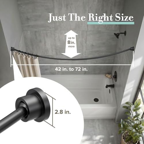 Gatco 827MX Modern Minimalist Curved Shower Rod Set, 42"-72", Matte Black | Wall Mount Adjustable Length Stainless Steel Shower Curtain Rod | Expands Shower Space Up To 8 Inches - color: Matte Black