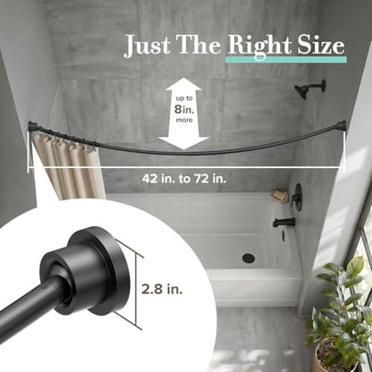 Gatco 827MX Modern Minimalist Curved Shower Rod Set, 42"-72", Matte Black | Wall Mount Adjustable Length Stainless Steel Shower Curtain Rod | Expands Shower Space Up To 8 Inches - color: Matte Black