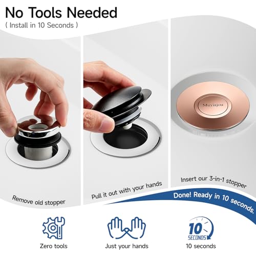 1.4"-2.6" Flip-Cover Bathtub Drain Stopper, 2 Strainers（1,Rose Gold） | Flush-fit tool-free drain hair catcher, no springs, rustproof. Press to seal/drain, stops puddles. Durable - color: Flip Rose Gold