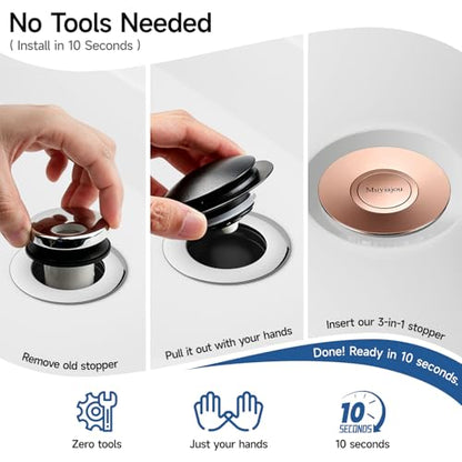1.4"-2.6" Flip-Cover Bathtub Drain Stopper, 2 Strainers（1,Rose Gold） | Flush-fit tool-free drain hair catcher, no springs, rustproof. Press to seal/drain, stops puddles. Durable - color: Flip Rose Gold