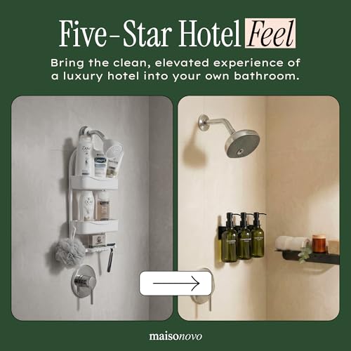 MaisoNovo Shampoo and Conditioner Dispenser|Refillable Green Set of 3 | No Drill Wall Mount - Shower Soap Dispenser · Holds Body Wash or Hand Soap · Wall Soap Dispenser - color: Green Black Set of 3