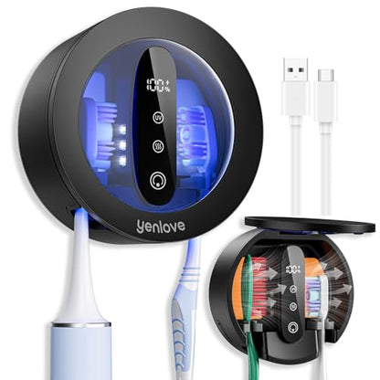 Upgraded Toothbrush Holders for Bathroom, Tooth Brush Holders Wall Mounted,Toothbrush Holder Organizer with LED Smart Screen,Cleaning and Drying Fits All Toothbrushes for Home & Travel - color: Black