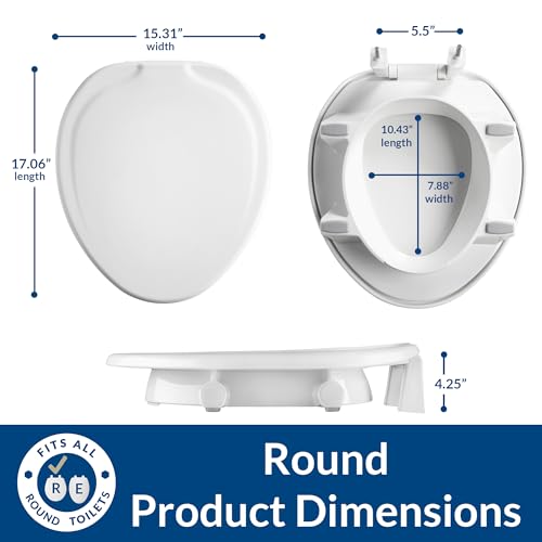 Bemis Assurance 3" Raised Toilet Seat for Seniors, Round, White | Therapist Preferred for Safety, Secure Hinges, Clean Shield Guard - size: Round, style: Raised Seat