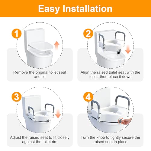 Raised Toilet Seat with Handles, Toilet Seat Riser for Seniors | Adjustable Height & Width, Cozy Padded, 300lb Capacity, Handicap Toilet Seat for Elderly - size: Standard with Handles