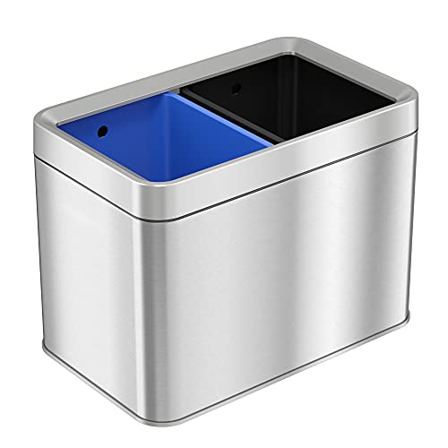 ITouchless 5.3 Gallon / 20L Slim Dual Compartment Open Top Trash Can and Recycle Bin – Rectangular Stainless Steel Wastebasket for Kitchen, Home, Office, Cubicle, Breakroom, Garage - color: Silver
