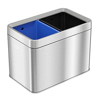 ITouchless 5.3 Gallon / 20L Slim Dual Compartment Open Top Trash Can and Recycle Bin – Rectangular Stainless Steel Wastebasket for Kitchen, Home, Office, Cubicle, Breakroom, Garage - color: Silver