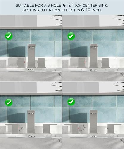 QFN Bathroom Faucet 3 Hole 8 Inch Widespread for Vanity Sink Brushed Nickel | Two Handles Bathroom Sink Faucet Lead-Free Square Design with Supply Lines, 4-12 Inch 3 Hole Install, for RV Vanity Laundry - color: Brushed Nickel, style: Square