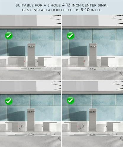 QFN Bathroom Faucet 3 Hole 8 Inch Widespread for Vanity Sink Brushed Nickel | Two Handles Bathroom Sink Faucet Lead-Free Square Design with Supply Lines, 4-12 Inch 3 Hole Install, for RV Vanity Laundry - color: Brushed Nickel, style: Square