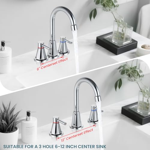 8 Inch Bathroom Faucet 3 Hole Chrome 2 Handle Bathroom Sink Faucet | Stainless Steel,360° Swivel Spout,Widespread 2 Handle Design,Includes Pop-Up Drain and Water Supply Lines,Chrome - color: Chrome
