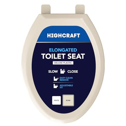 Highcraft B4TSPE Elongated Plastic Toilet Seat Slow Close ? Easy Remove, Bone - color: Bone, size: Elongated Plastic