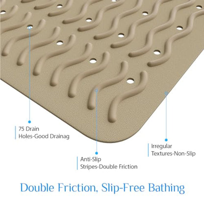 Non Slip Bathtub Mat & Shower Mat, 31x15'' Anti Slip Bath Mat for Tub, Soft TPE Anti-Skid Bathroom Mat with 194 Suction Cups & Drain Holes, Wave-Textured Grip, Machine Washable,Brown