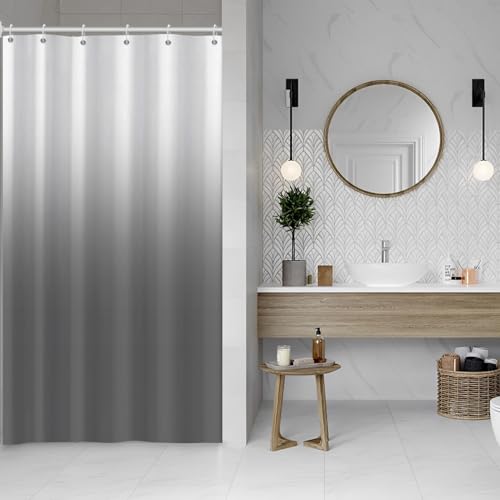 Ombre Grey Stall RV Shower Curtain with Hooks 36x72inches | Machine Washable Waterproof, Modern Solid Boho Gradient, Bathroom Dorm Hotel Room Divider, Easy to Install, Window Curtain - color: Ombre Grey, size: 36"W x 72"L (Pack of 1)