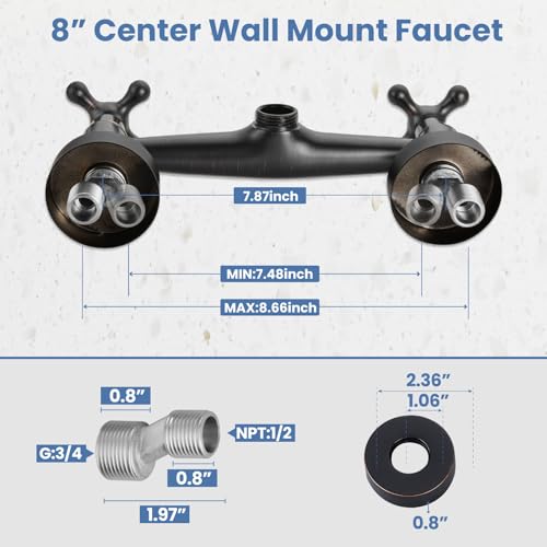 Airuida Oil Rubbed Bronze Wall Mounted Kitchen Faucet,Utility Sink Faucet | 8 Inch Adjustable Center,360° Swivel Spout,Wall Mount Commercial Faucet,Double Cross Handle - color: Oil Rubbed Bronze