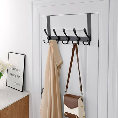 Over Door Hook 2.0 - Upgraded Version - Simple-Assembly, Strong, Heavy-Duty Stainless Steel 5-Tri-Hook Over The Door Hanger Rack, SimpleStrong Series, Black, Pack of 2 - color: Black