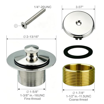 WELSAN Bath Tub Drain Kit, Lift & Turn Bathtub Drain Stopper, Chrome Plated | All Metal, Single Hole Overflow Faceplate, Fine/Coarse Thread Conversion Twist Trim Kit, For 1-3/8" and 1-1/2" Bathtub Drains - color: Chrome Plated