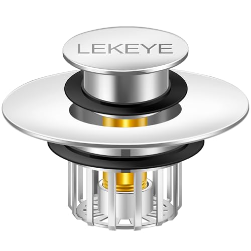 LEKEYE Tub Stopper | Shower Drain Hair Catcher | Pop-up Drain Stopper with Strainer | Bathroom Bathtub Plug | Drain Protector for 1-1/2 to 1-3/4" Bath Drain Hole - Pearl Chrome - color: Pearl Chrome