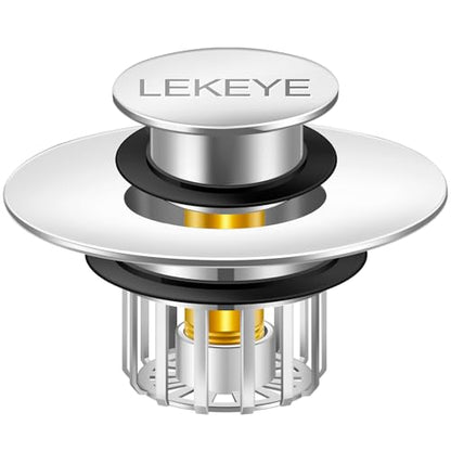 LEKEYE Tub Stopper | Shower Drain Hair Catcher | Pop-up Drain Stopper with Strainer | Bathroom Bathtub Plug | Drain Protector for 1-1/2 to 1-3/4" Bath Drain Hole - Pearl Chrome - color: Pearl Chrome