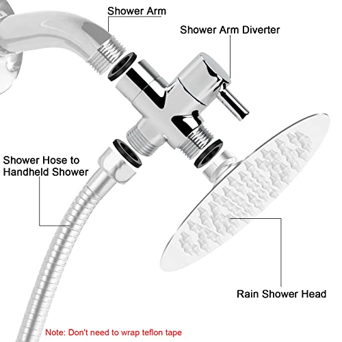 NearMoon Solid Brass G1/2" Shower Arm All Metal Universal 3-Way Diverter Valve for Handheld and Fixed Head, Replacement Component Adapter (Chrome Finish) - color: Chrome Finish