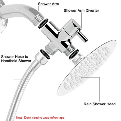 NearMoon Solid Brass G1/2" Shower Arm All Metal Universal 3-Way Diverter Valve for Handheld and Fixed Head, Replacement Component Adapter (Chrome Finish) - color: Chrome Finish